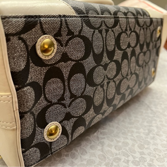 RARE- Coach Monogram Leather Gold Trim Satchel Purse Designer Heritage Handbag - Picture 7 of 16